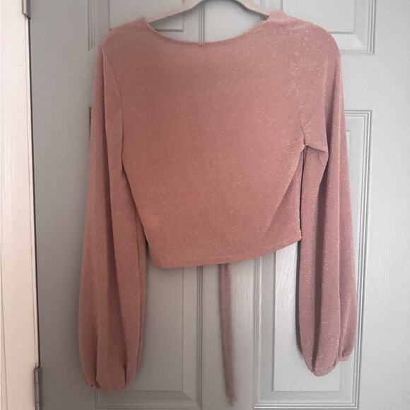 Vici By Together Pink Crop Ruched Tie Front Blouse - Picture 4 of 4